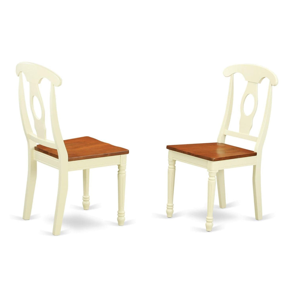 East West Furniture ANKE5-WHI-W 5 Piece Dining Room Furniture Set Includes a Round Dining Table with Pedestal and 4 Wood Seat Chairs, 36x36 Inch, Buttermilk & Cherry