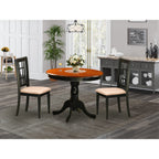 East West Furniture ANNI3-BLK-C 3 Piece Dining Table Set for Small Spaces Contains a Round Kitchen Table with Pedestal and 2 Linen Fabric Upholstered Chairs, 36x36 Inch, Black & Cherry