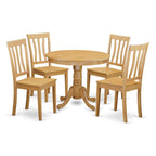 East West Furniture ANTI5-OAK-W 5 Piece Dining Room Table Set Includes a Round Wooden Table with Pedestal and 4 Kitchen Dining Chairs, 36x36 Inch, Oak