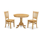 East West Furniture ANVA3-OAK-W 3 Piece Dining Table Set for Small Spaces Contains a Round Kitchen Table with Pedestal and 2 Dining Room Chairs, 36x36 Inch, Oak