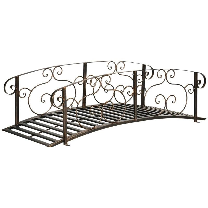Outdoor Vintage Bronze Arch 6-ft Garden Bridge with Side-Rails