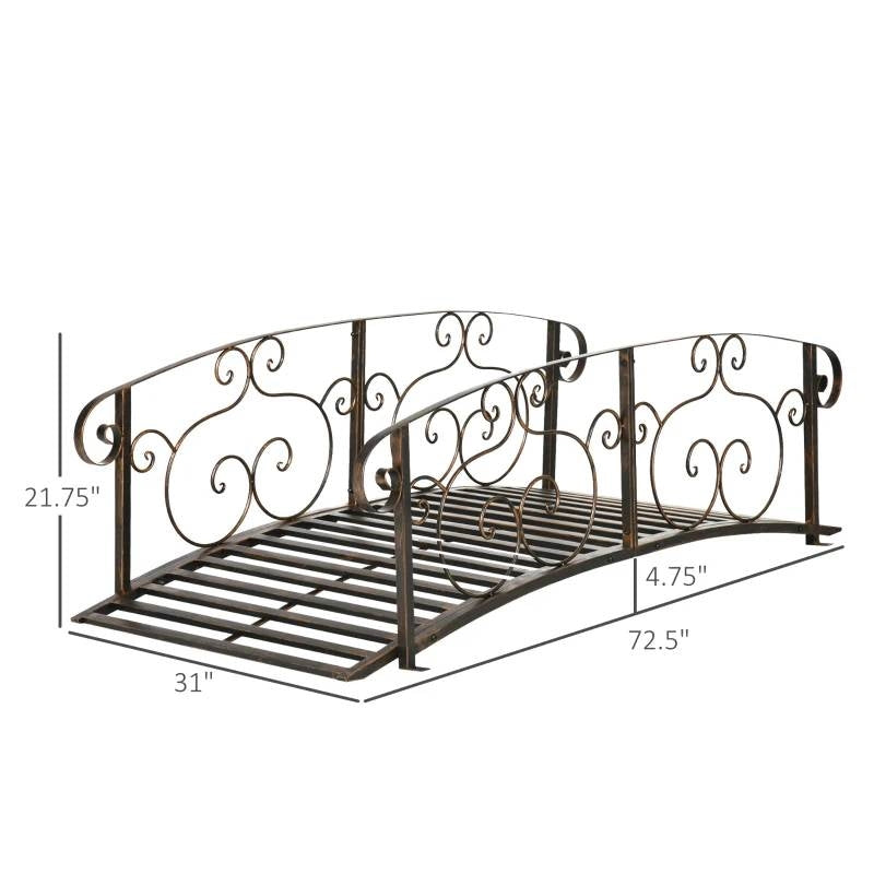 Outdoor Vintage Bronze Arch 6-ft Garden Bridge with Side-Rails