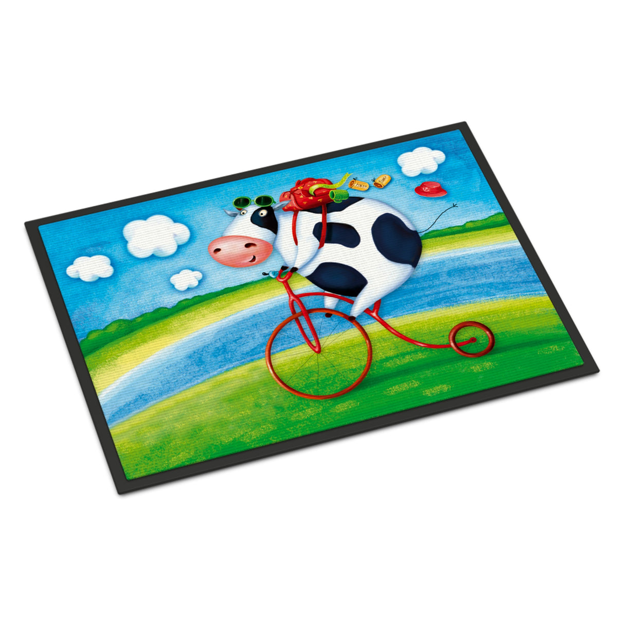 CarolineS Treasures Cow Riding Bicycle Indoor Or Outdoor Mat 18X27 Aph0076Mat, 18 Inch  Inch  X 27 Inch  Inch , Multicolor
