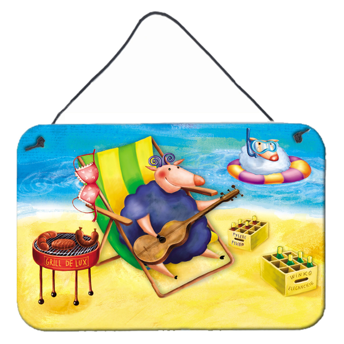 CarolineS Treasures Pig Sunbathing On The Beach Wall Or Door Hanging Prints Aph0079Ds812, 8 Inch  Inch  X 12 Inch  Inch , Multicolor