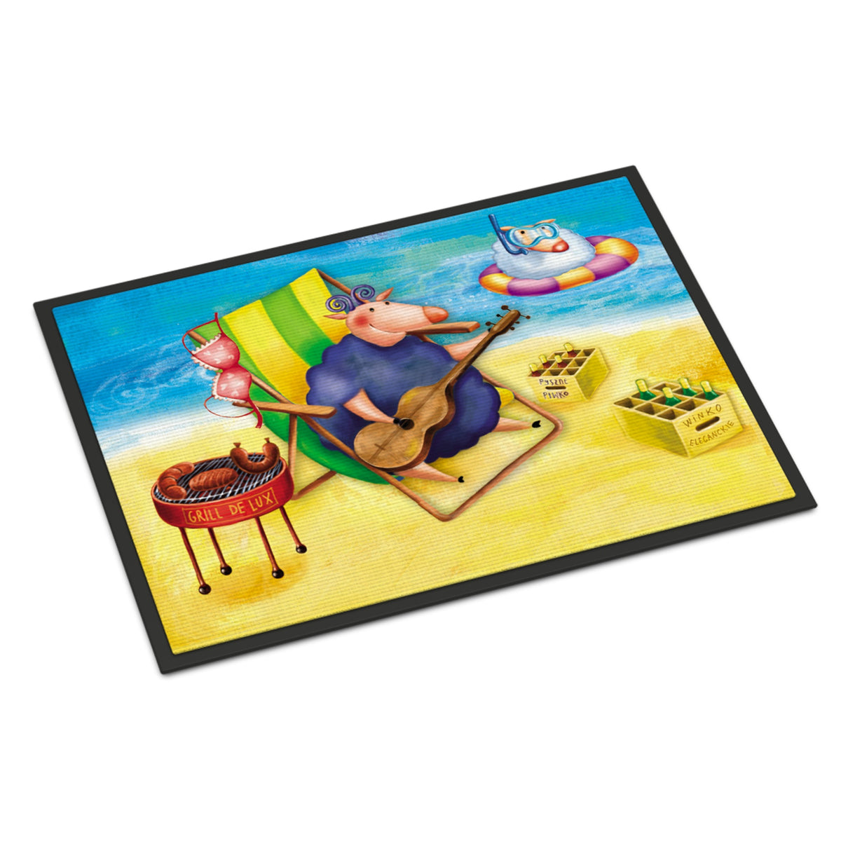 CarolineS Treasures Pig Sunbathing On The Beach Indoor Or Outdoor Mat 24X36 Aph0079Jmat, 24 Inch  Inch  X 36 Inch  Inch , Multicolor