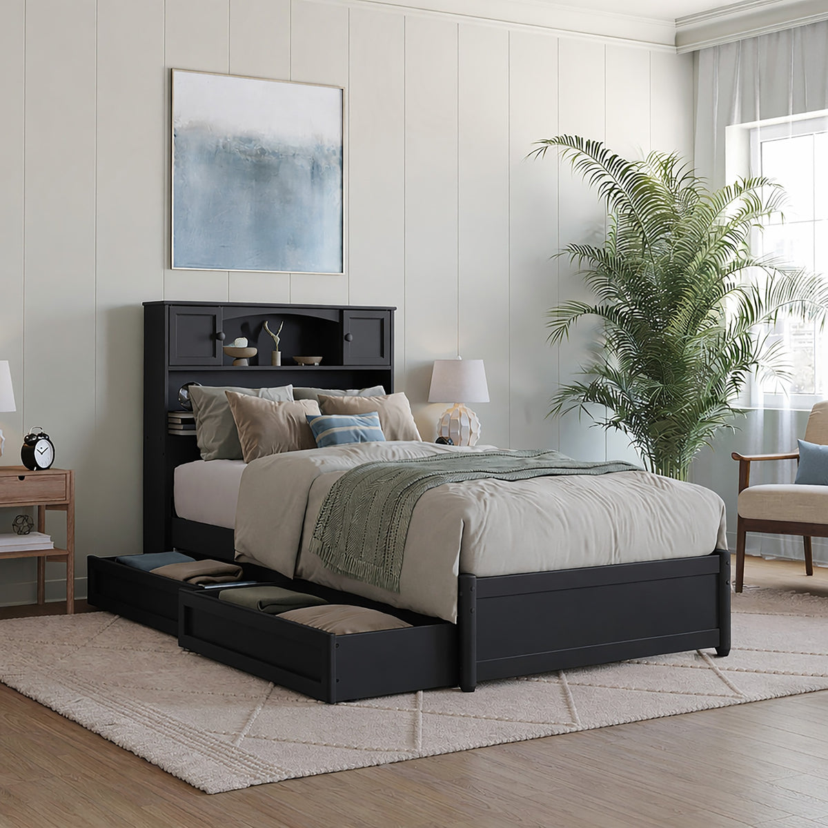 Denver Twin Xl Platform Bed With Storage Drawers In Black