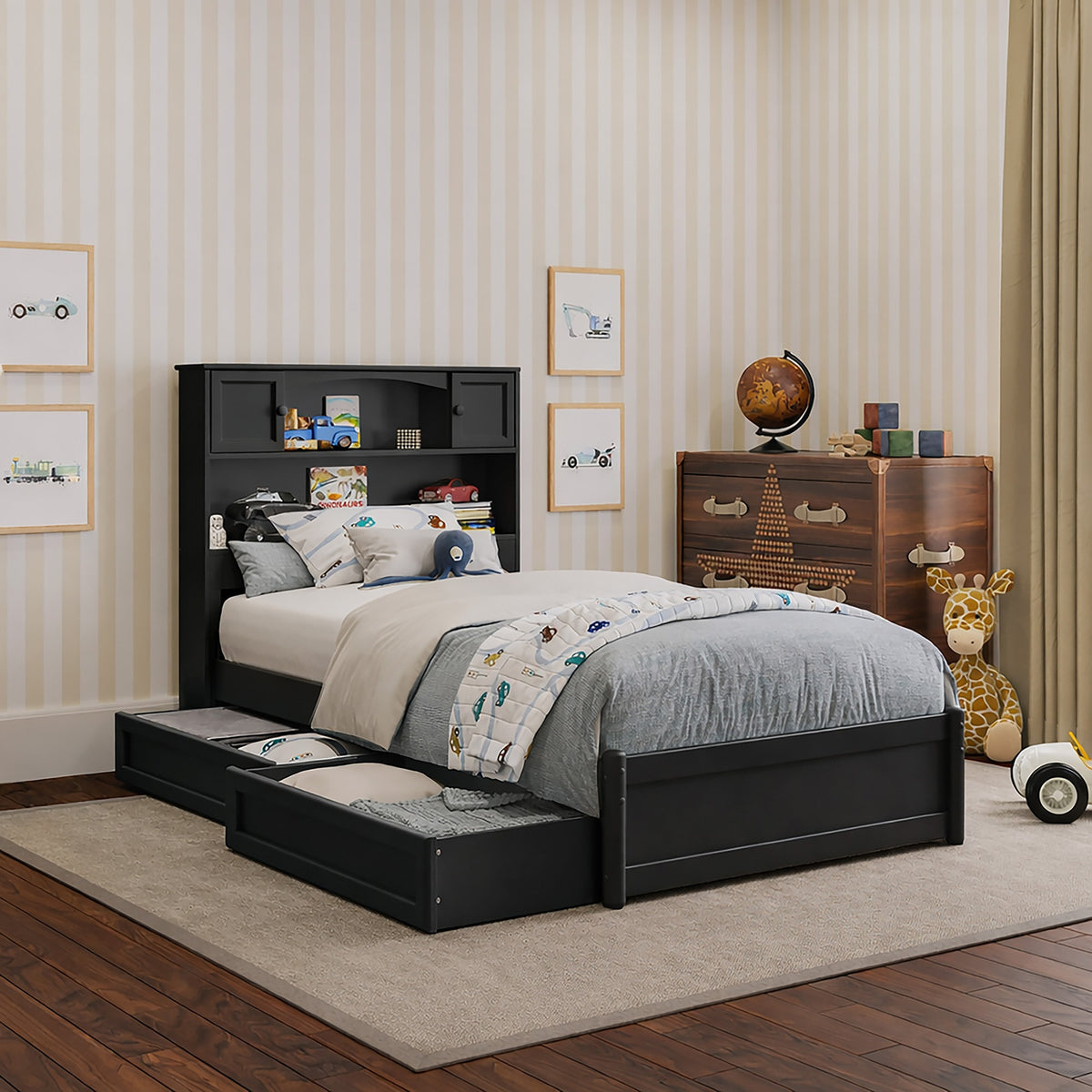 Denver Twin Platform Bed With Storage Drawers In Black