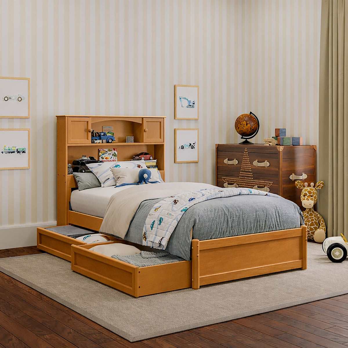 Denver Twin Platform Bed With Storage Drawers In Light Toffee