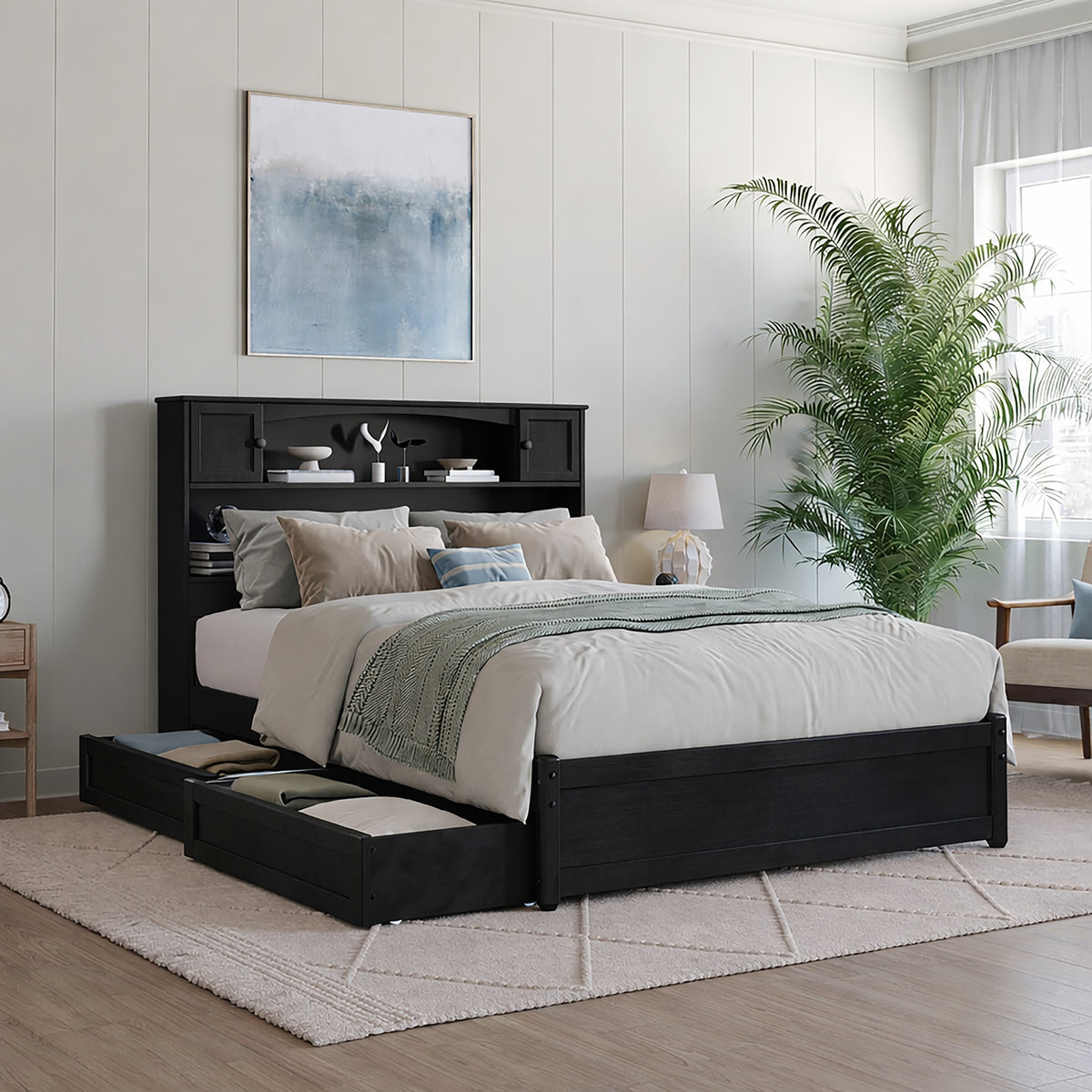 Denver Full Platform Bed With Storage Drawers In Black