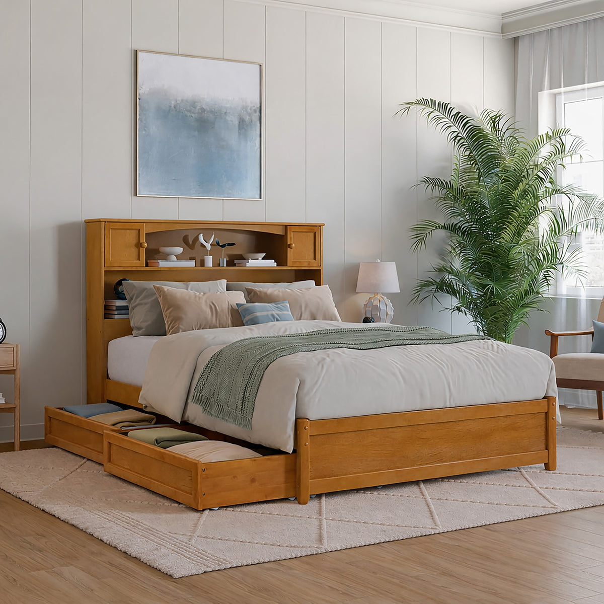 Denver Full Platform Bed With Storage Drawers In Light Toffee