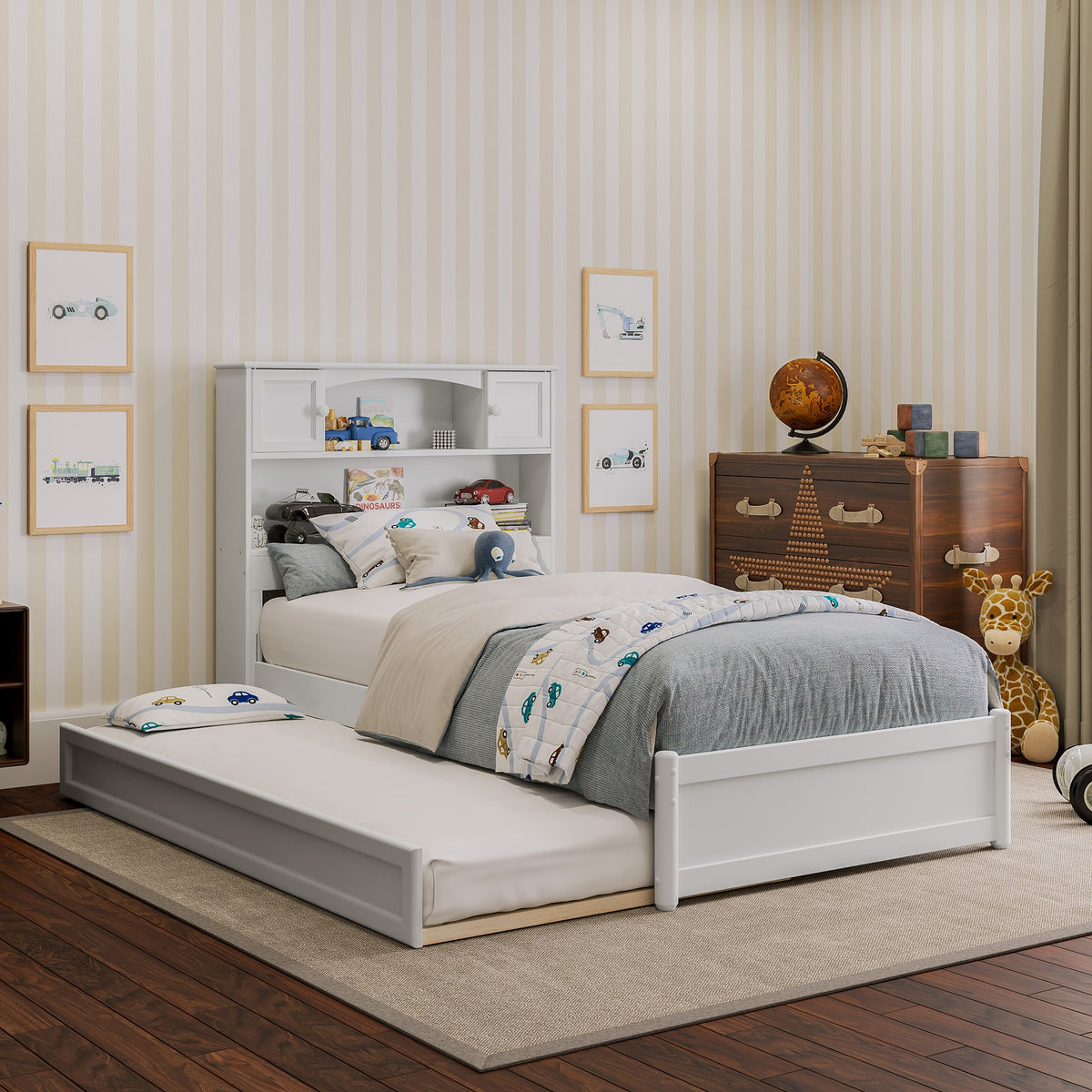 Denver Twin Platform Bed With Twin Trundle In White