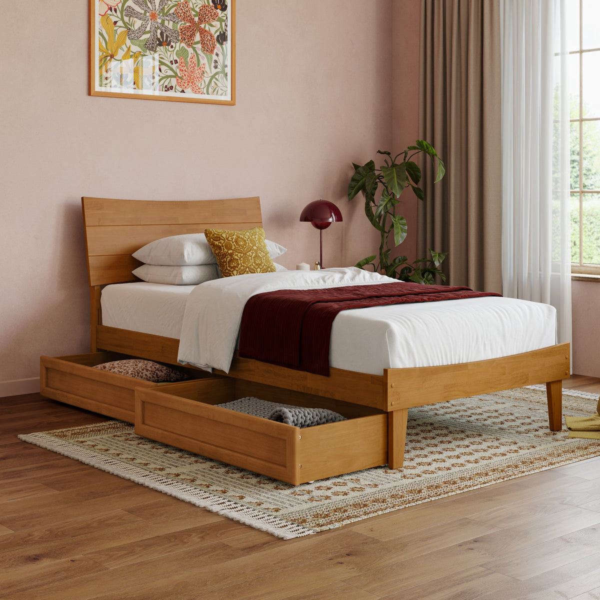 Phoenix Twin Xl Platform Bed With Storage Drawers In Light Toffee