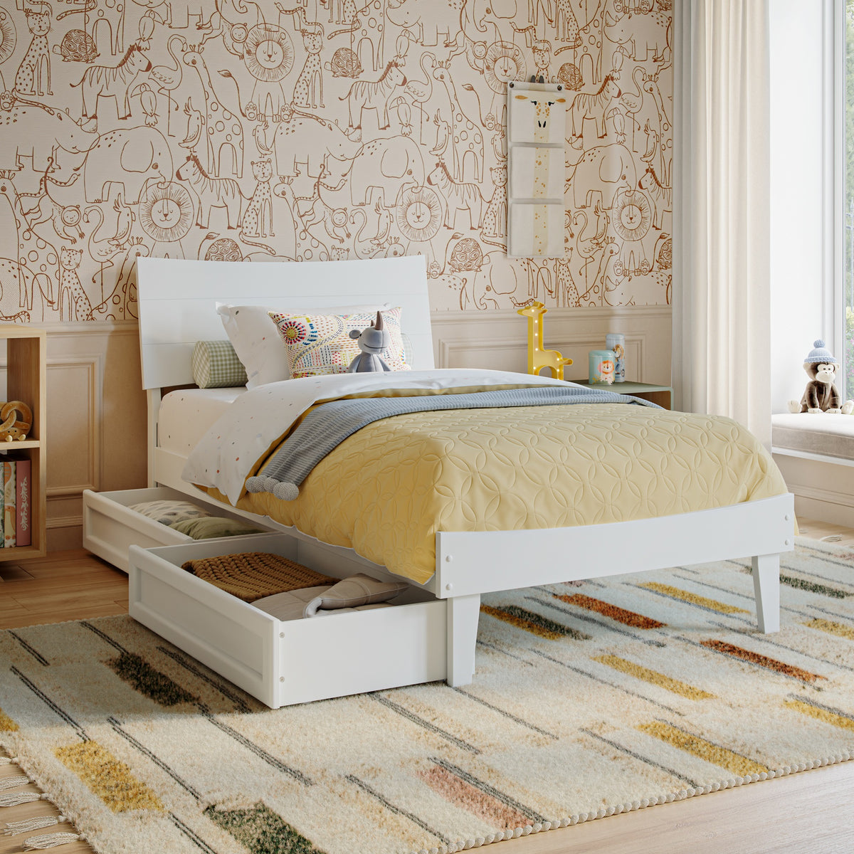 Phoenix Twin Platform Bed With Storage Drawers In White