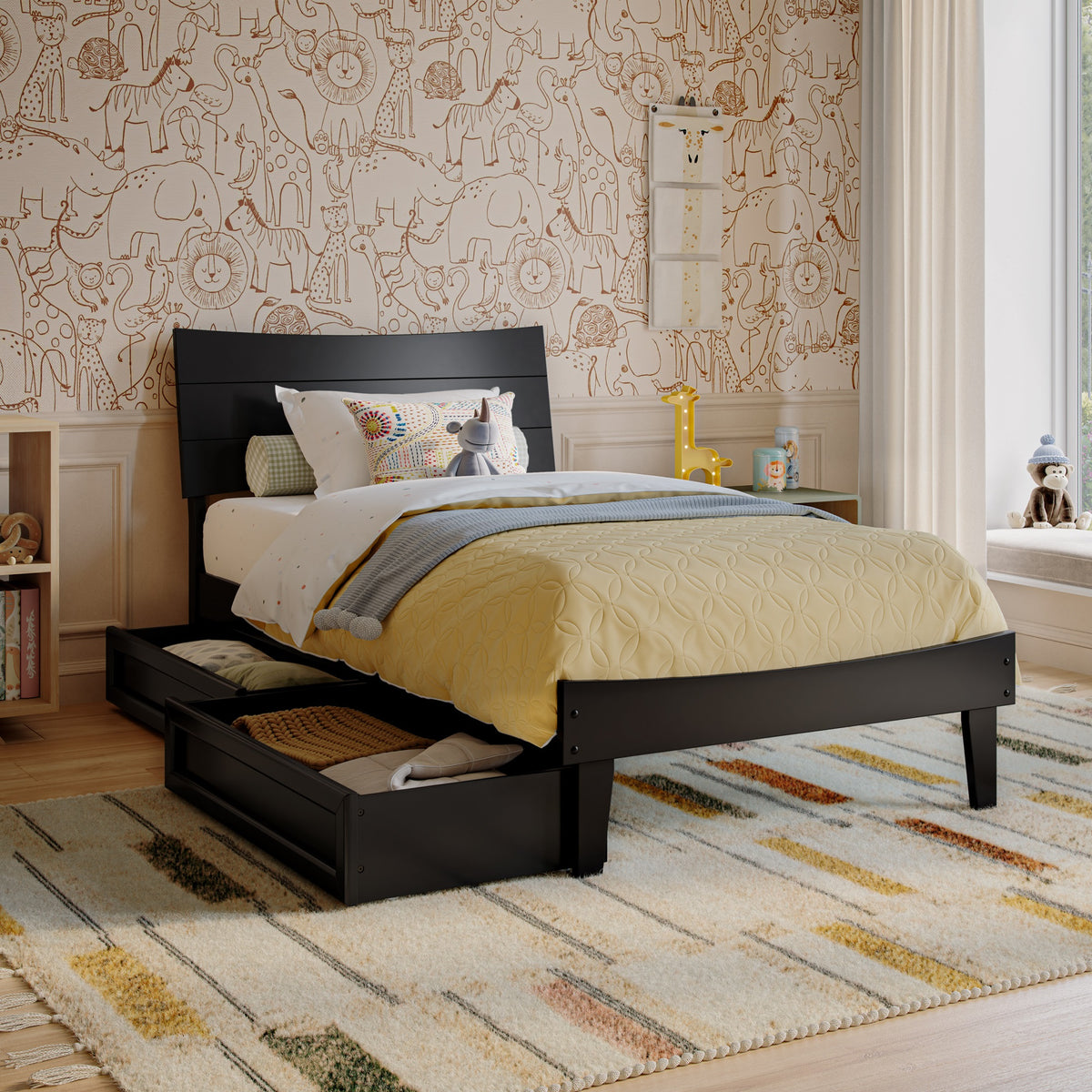 Phoenix Twin Platform Bed With Storage Drawers In Black