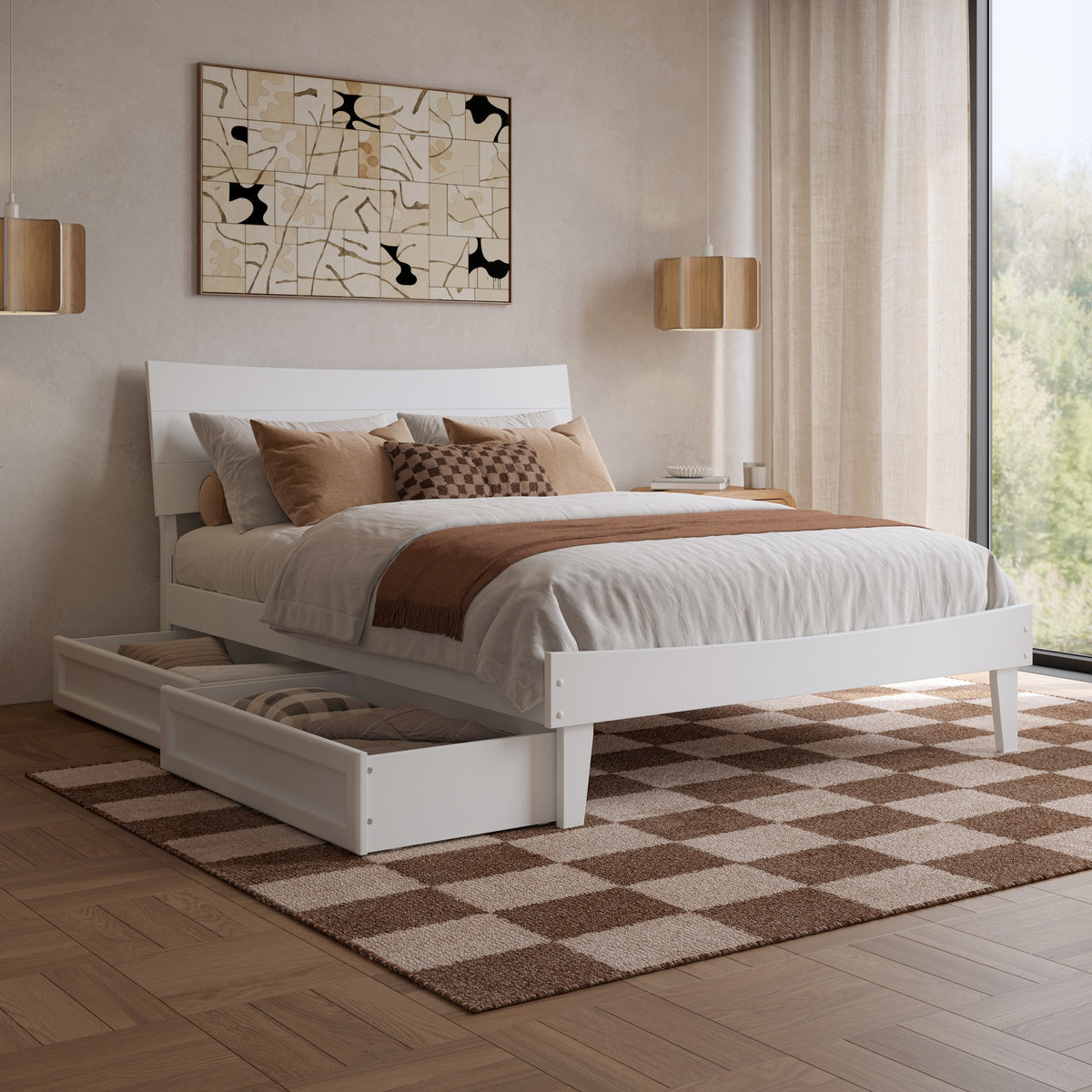Phoenix Full Platform Bed With Storage Drawers In White