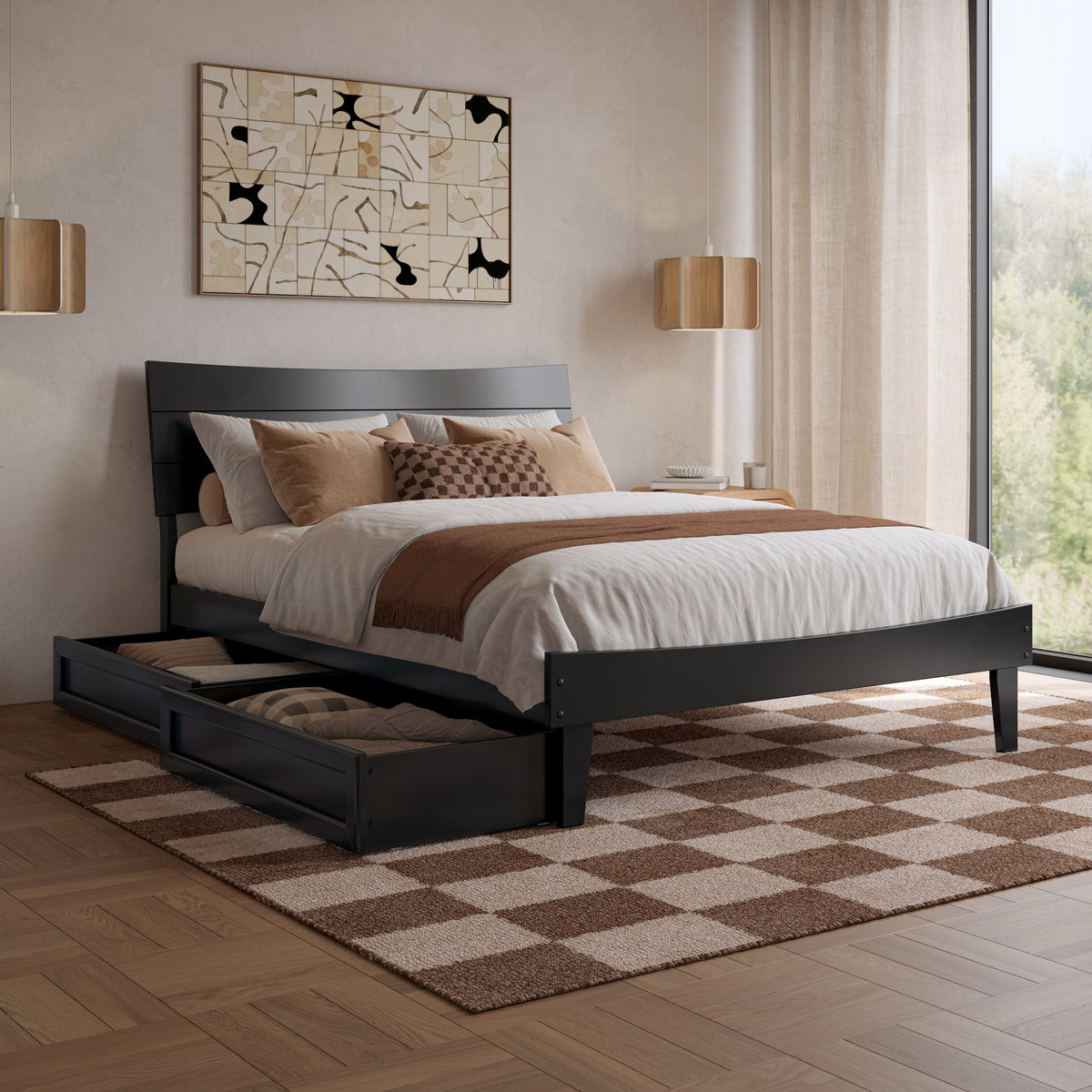 Phoenix Full Platform Bed With Storage Drawers In Black