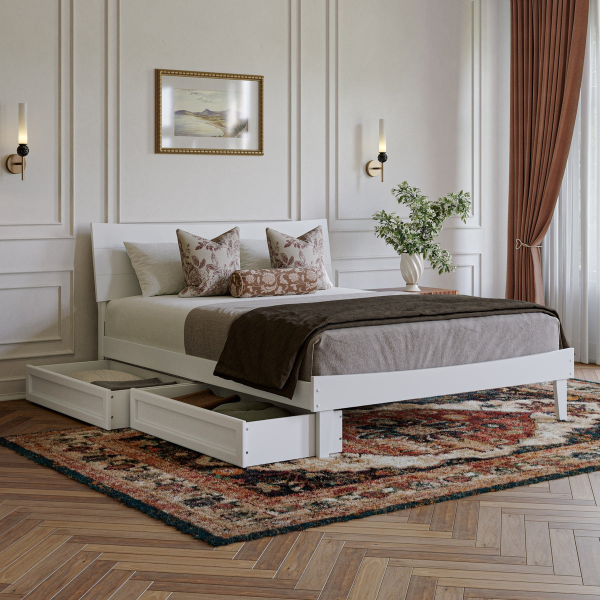 Phoenix Queen Platform Bed With Storage Drawers In White