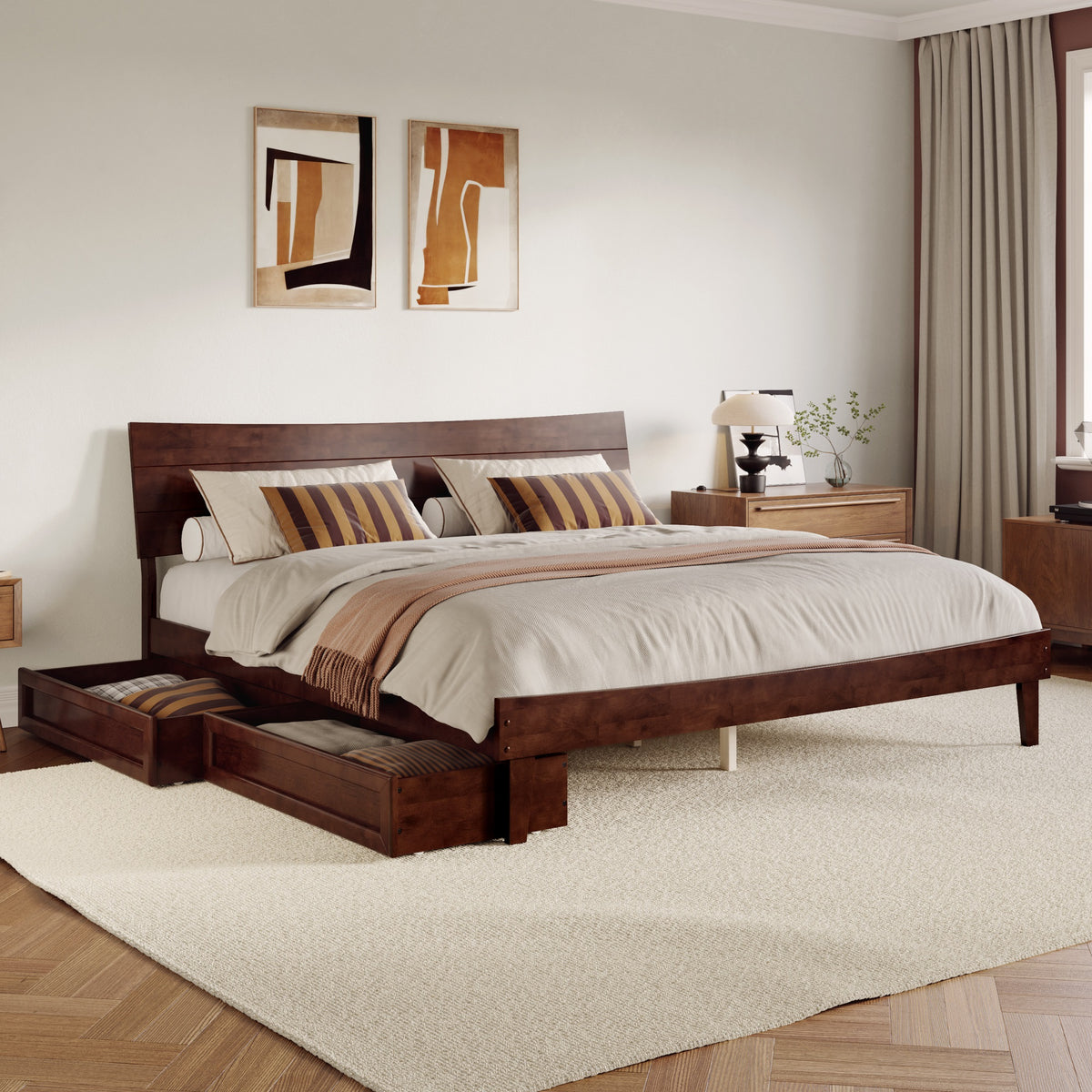 Phoenix King Platform Bed With Storage Drawers In Walnut