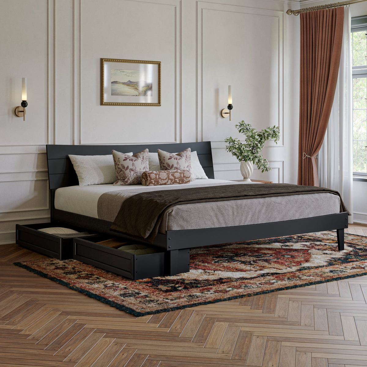 Phoenix King Platform Bed With Storage Drawers In Black