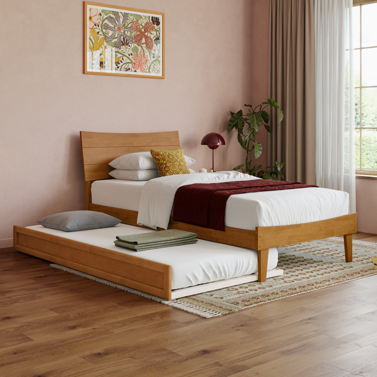 Phoenix Twin Xl Platform Bed With Twin Xl Trundle In Light Toffee