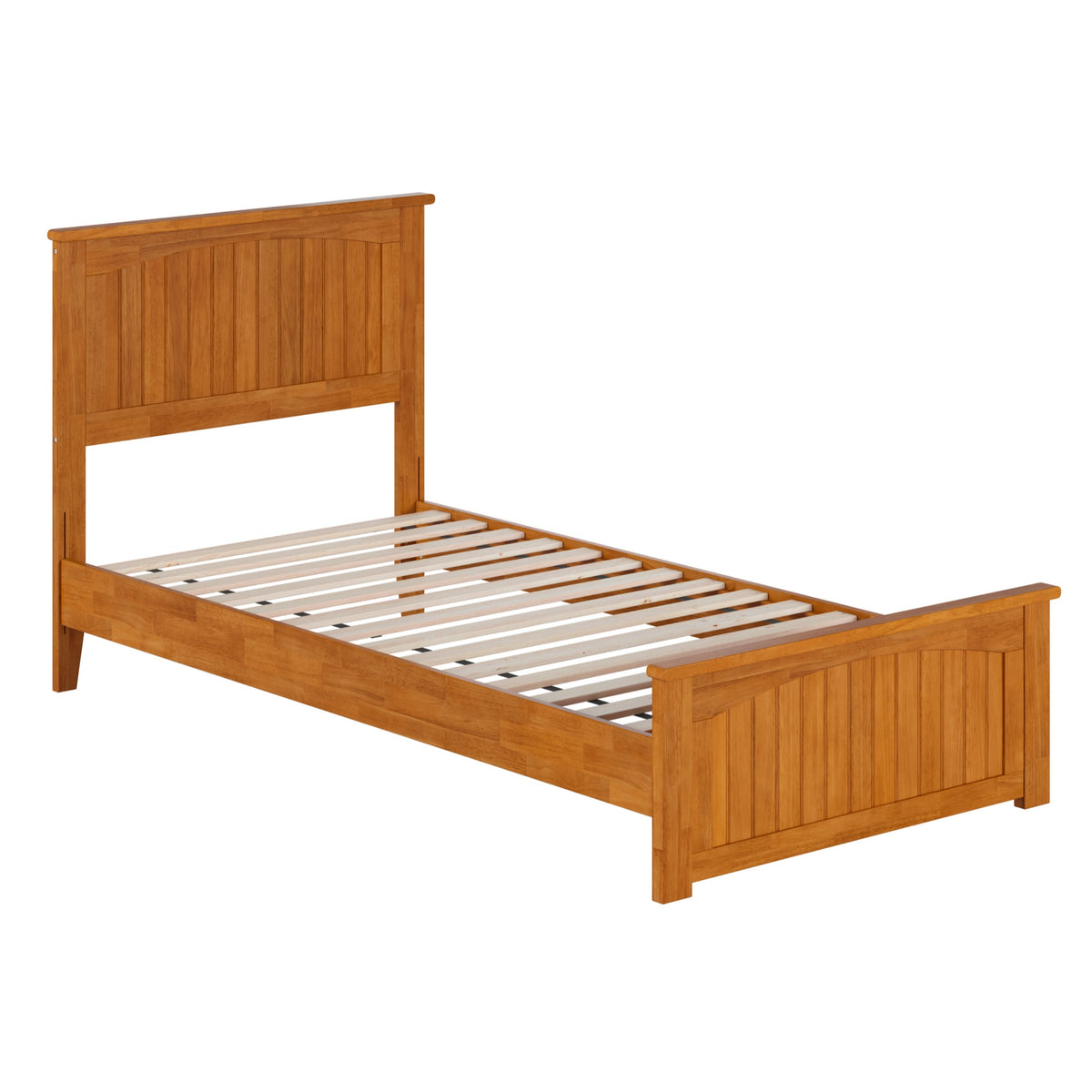 Naples Twin Xl Solid Wood Low Profile Platform Bed With Matching Footboard In Light Toffee