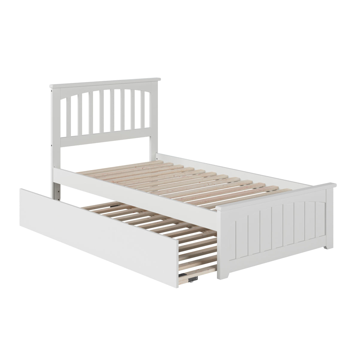Mission Twin Extra Long Bed With Matching Footboard And Twin Extra Long Trundle In White