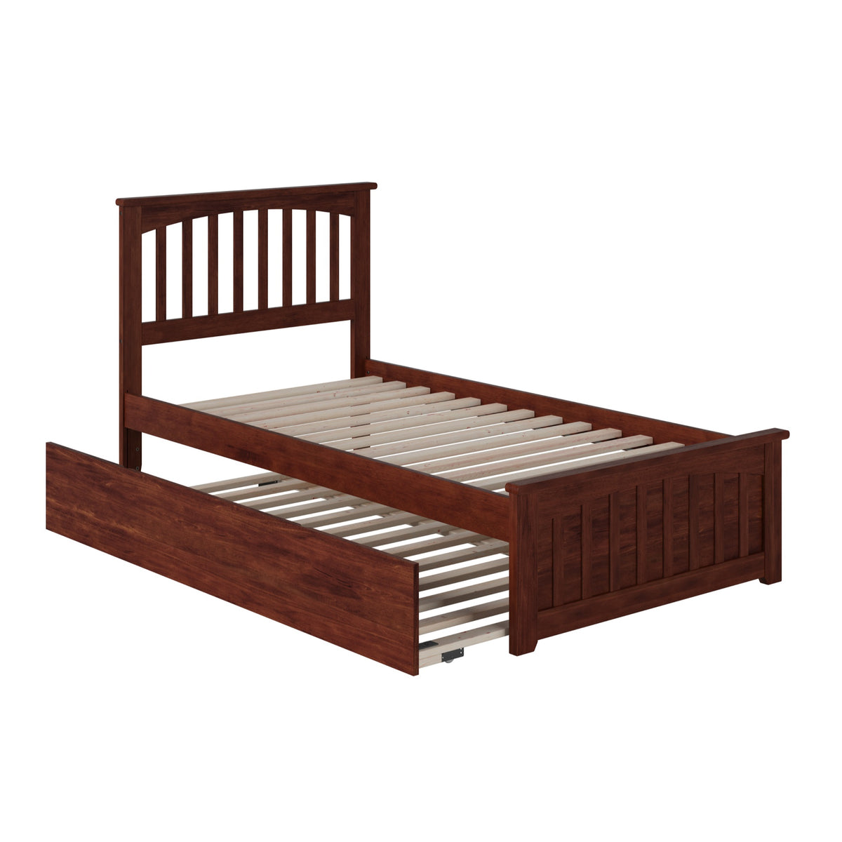 Mission Twin Extra Long Bed With Matching Footboard And Twin Extra Long Trundle In Walnut