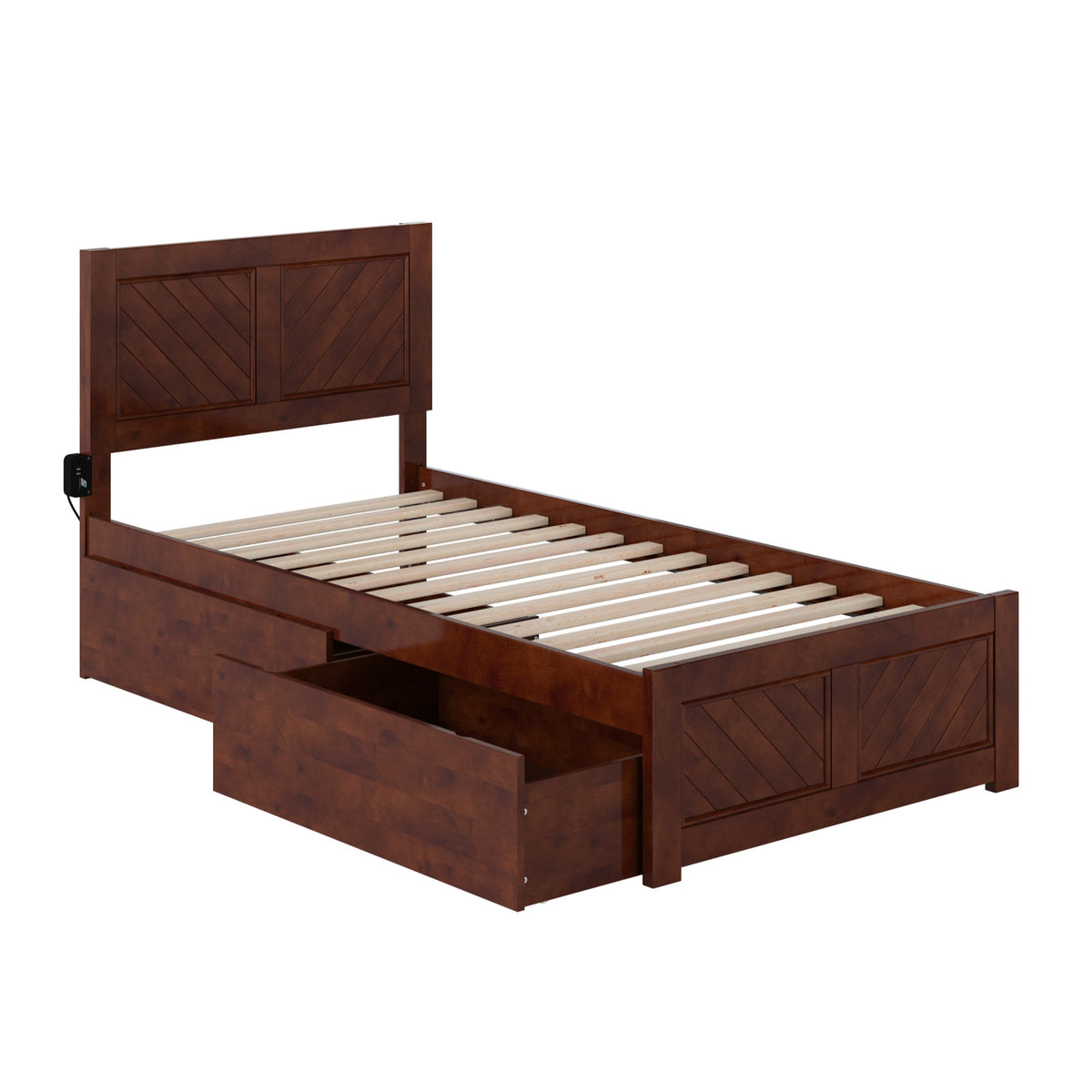 Canyon Twin Xl Platform Bed With Matching Footboard And Storage Drawers In Walnut
