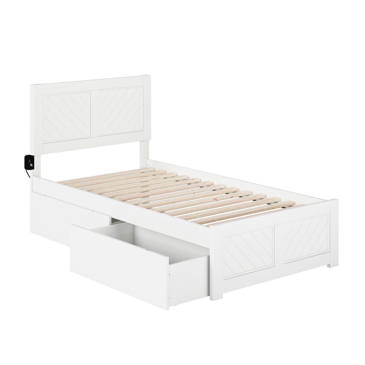 Canyon Twin Platform Bed With Matching Footboard And Storage Drawers In White