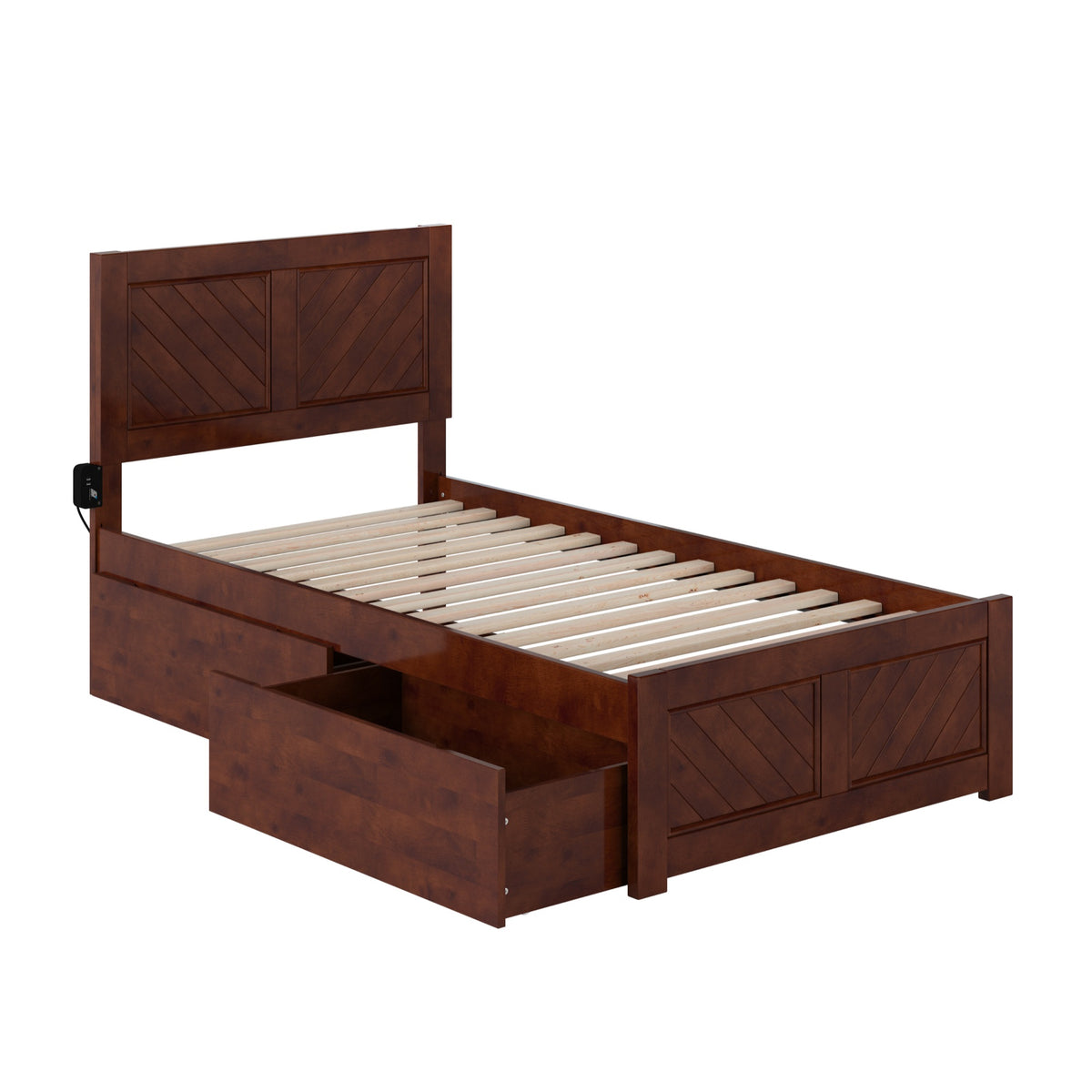 Canyon Twin Platform Bed With Matching Footboard And Storage Drawers In Walnut