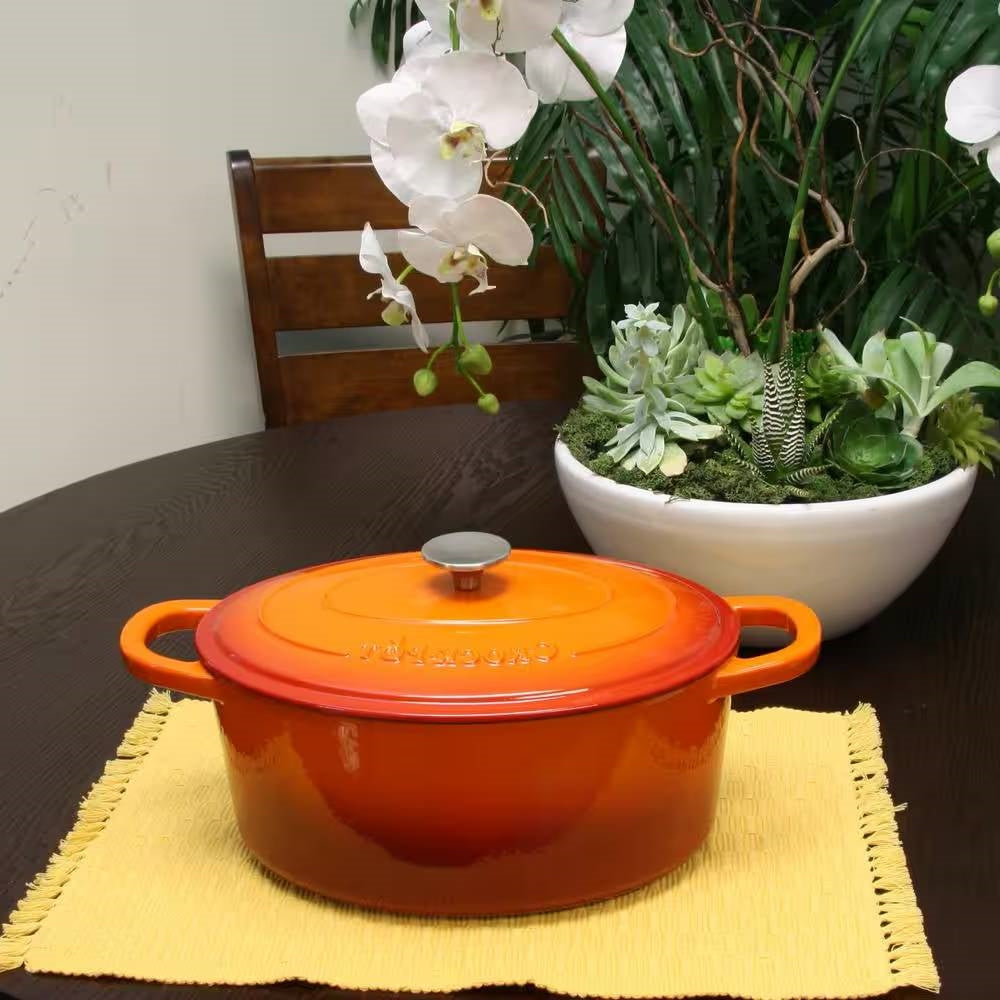 Orange Red Sunbust 7-Quart Enameled Cast Iron Dutch Oven with Lid