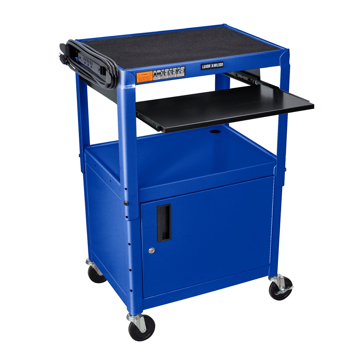 Luxor 42 Inch Mobile Adjustableheight Multipurpose Steel Utility Storage Audio Video Cart With Locking Cabinet And Pullout Tray