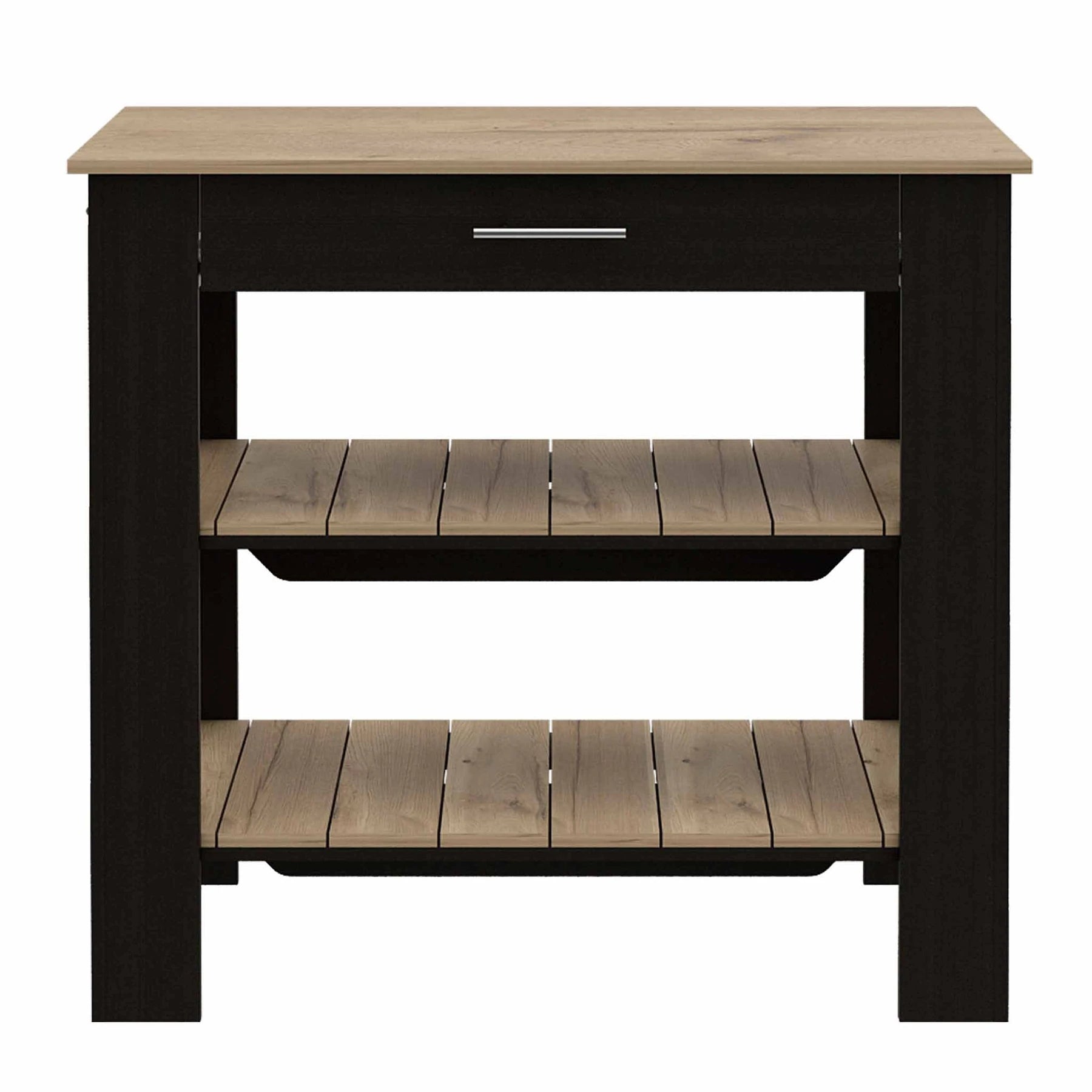 TUHOME Cala Kitchen Island 40, Countertop Table, Two Shelves, One Drawer, Four Legs, Black-Light Oak, For Kitchen Room