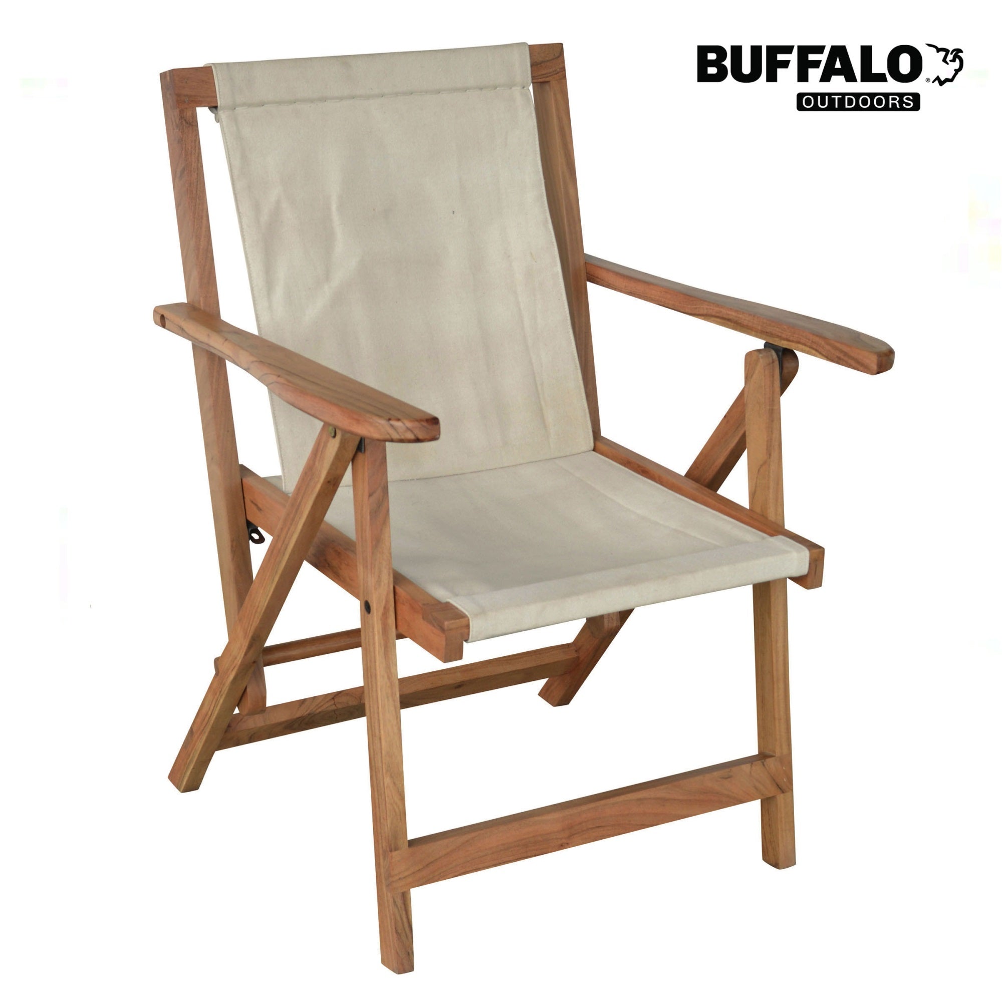 AmeriHome Acacia and Canvas Folding Arm Chair