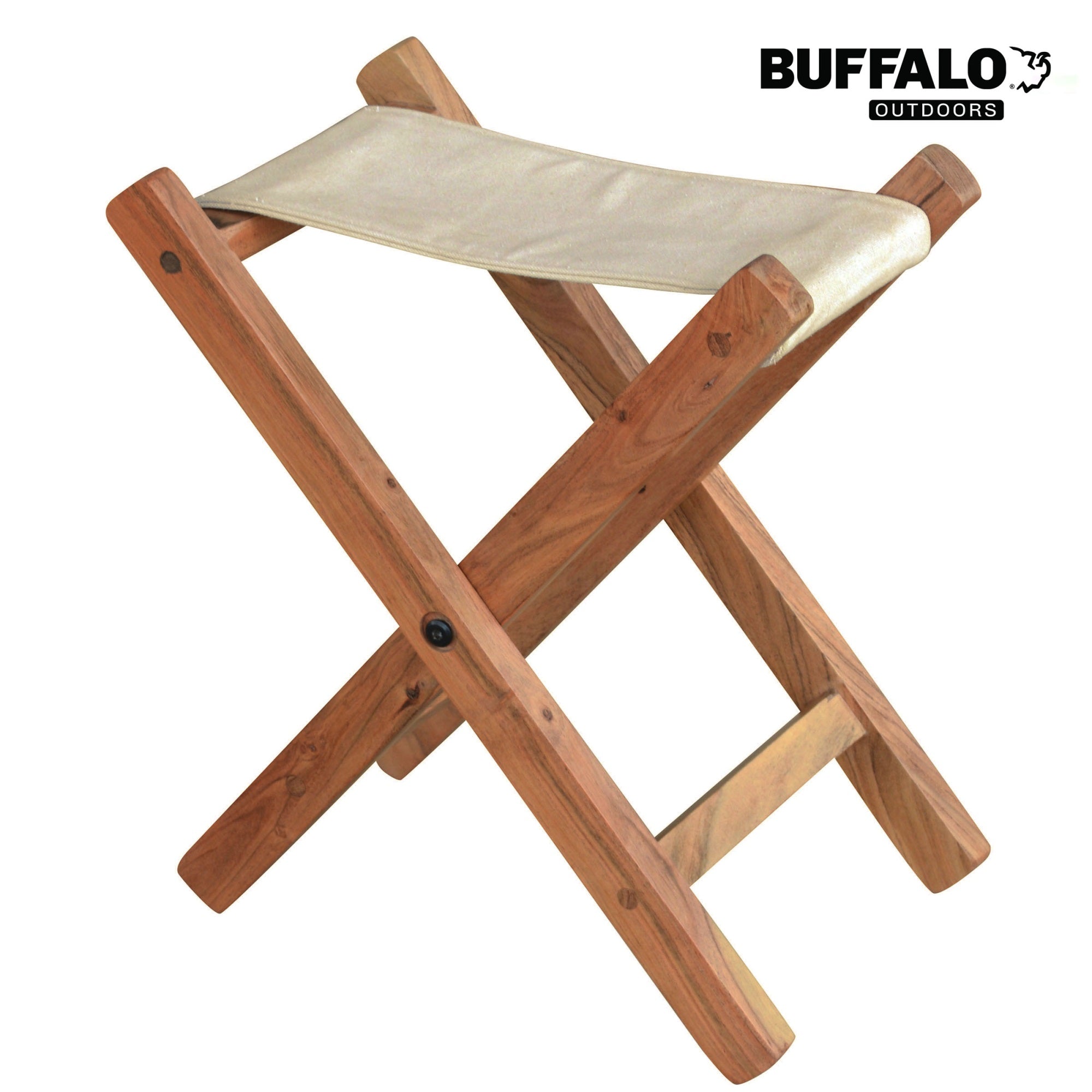 AmeriHome Acacia and Canvas Folding Stool