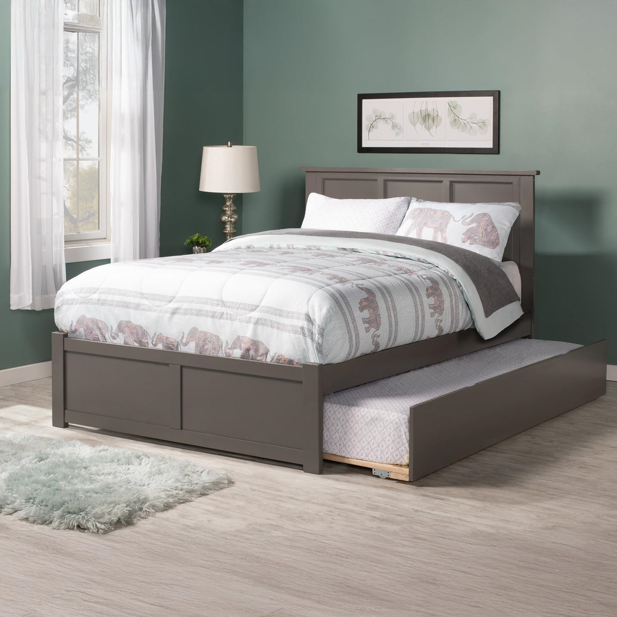 Madison Full Solid Wood Platform Bed With Footboard & Full Trundle In Grey