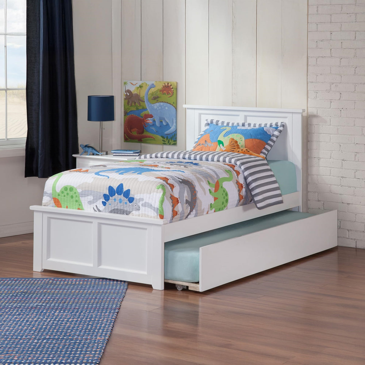 Madison Twin Xl Solid Wood Platform Bed With Footboard & Twin Xl Trundle In White