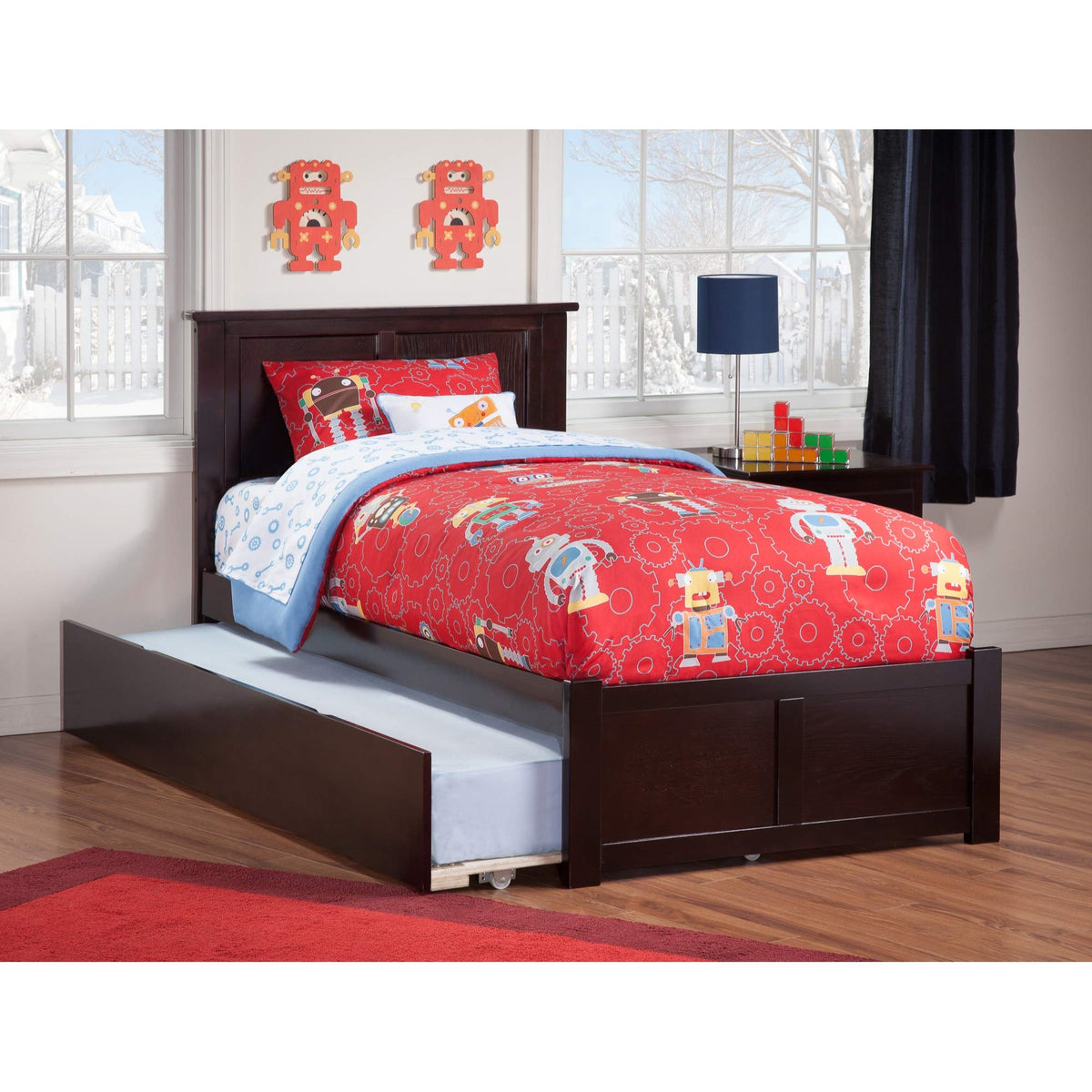 Madison Twin Xl Solid Wood Platform Bed With Footboard & Twin Xl Trundle In Espresso