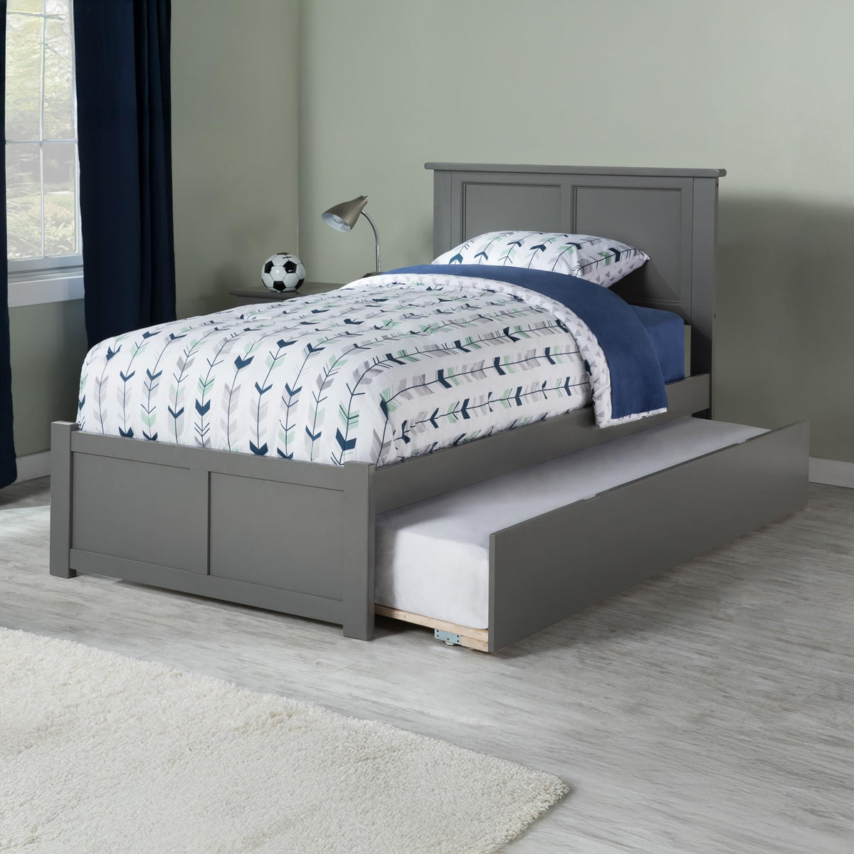 Madison Twin Xl Solid Wood Platform Bed With Footboard & Twin Xl Trundle In Grey