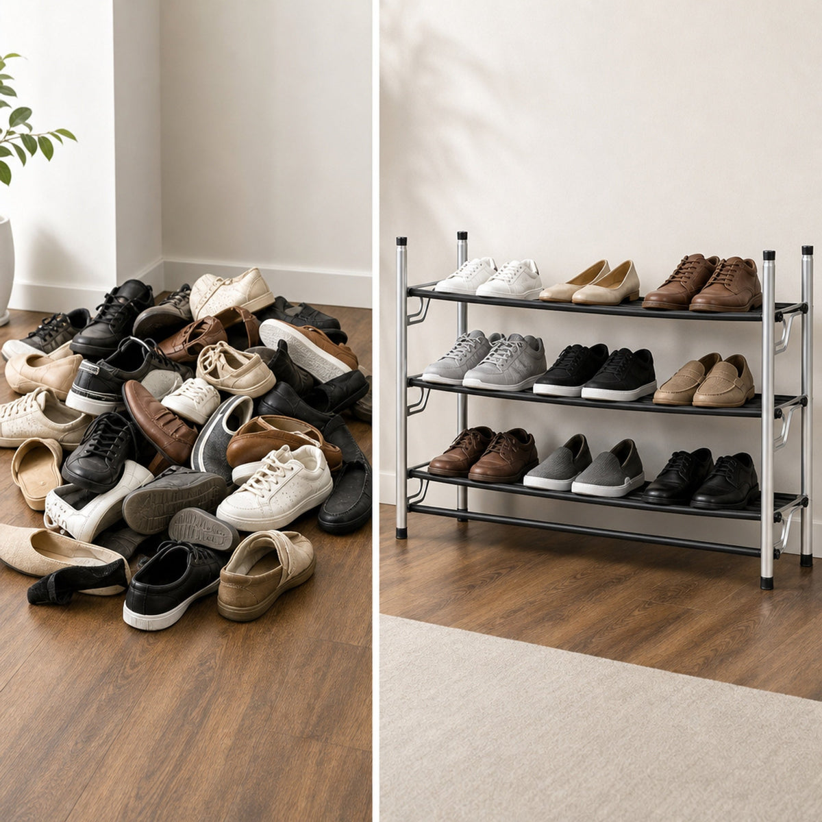 3-Tier Adjustable Shoe Storage Rack, Slide-N-Adjust, Chrome Silver