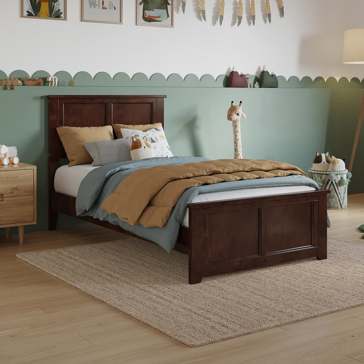 Charlotte Twin Solid Wood Low Profile Platform Bed With Matching Footboard In Walnut