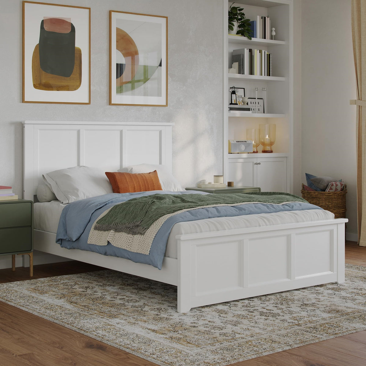 Charlotte Full Solid Wood Low Profile Platform Bed With Matching Footboard In White
