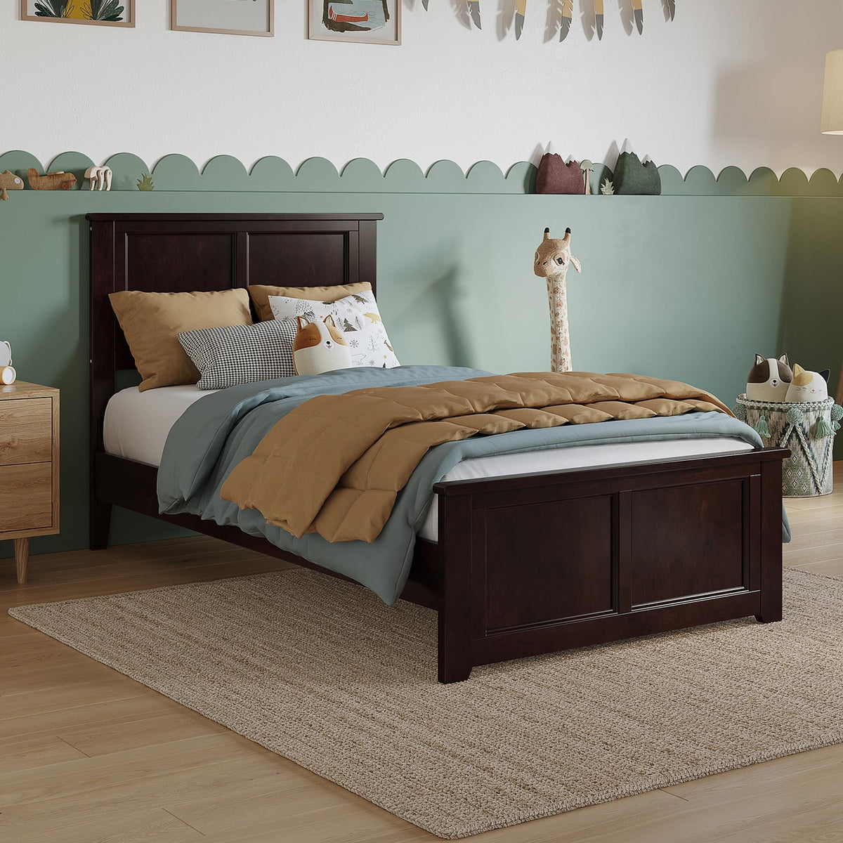 Charlotte Twin Solid Wood Low Profile Platform Bed With Matching Footboard In Espresso