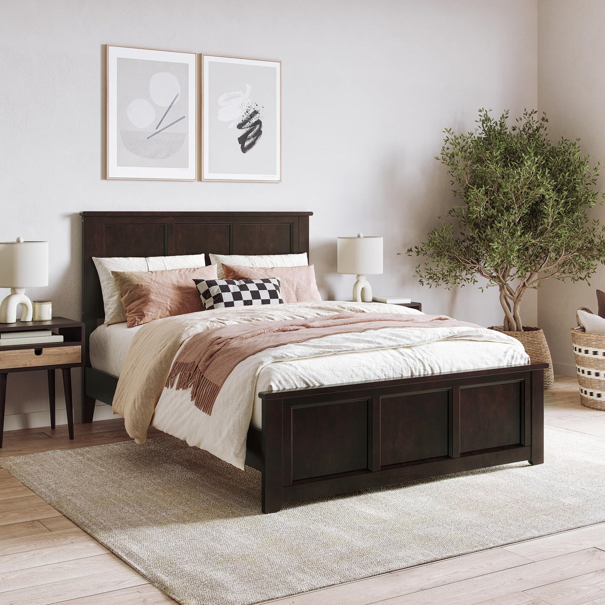 Charlotte Full Solid Wood Low Profile Platform Bed With Matching Footboard In Espresso