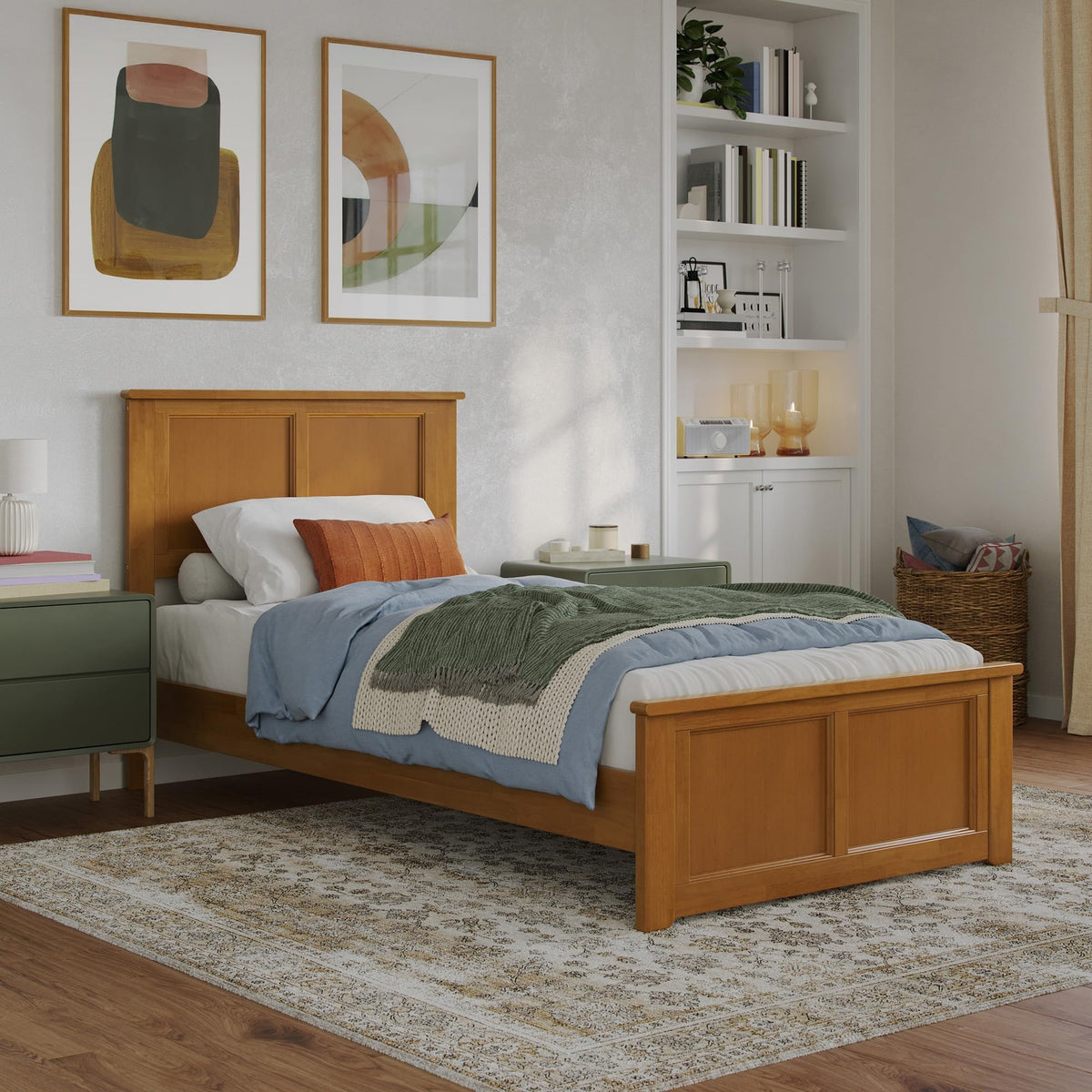 Charlotte Twin Xl Solid Wood Low Profile Platform Bed With Matching Footboard In Light Toffee