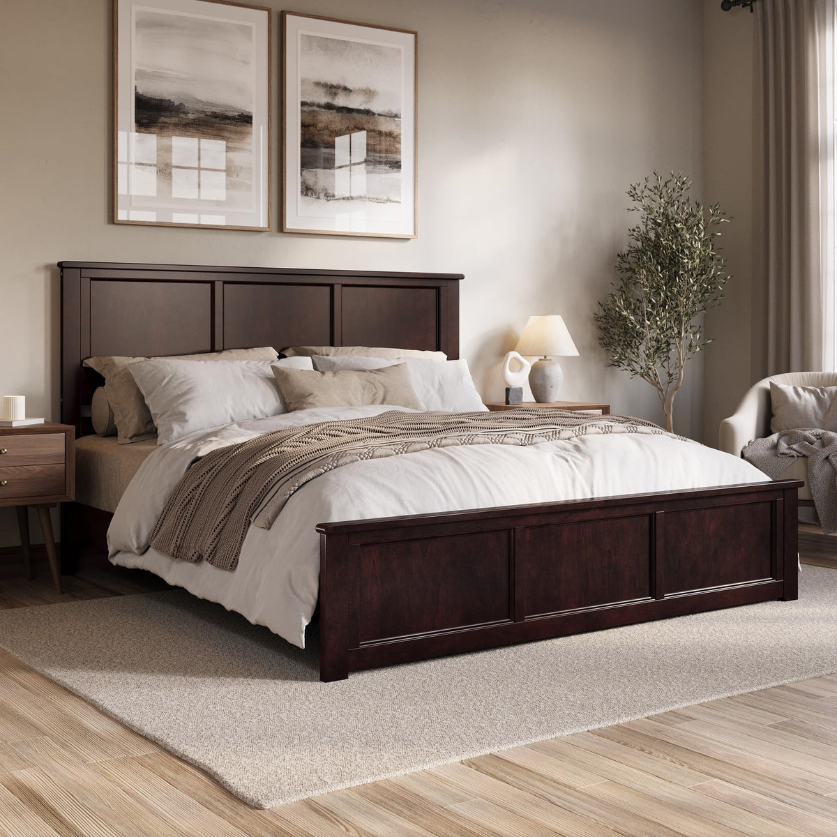 Charlotte King Solid Wood Low Profile Platform Bed With Matching Footboard In Espresso