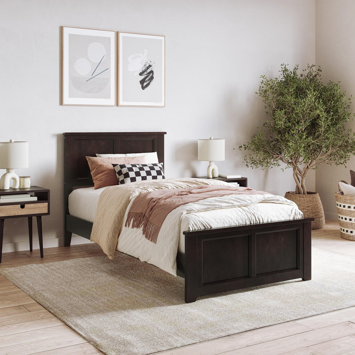 Charlotte Twin Xl Solid Wood Low Profile Platform Bed With Matching Footboard In Espresso