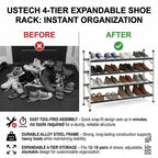 4-Tier Adjustable Shoe Rack, Slide-n-Adjust, Silver & Black Finish