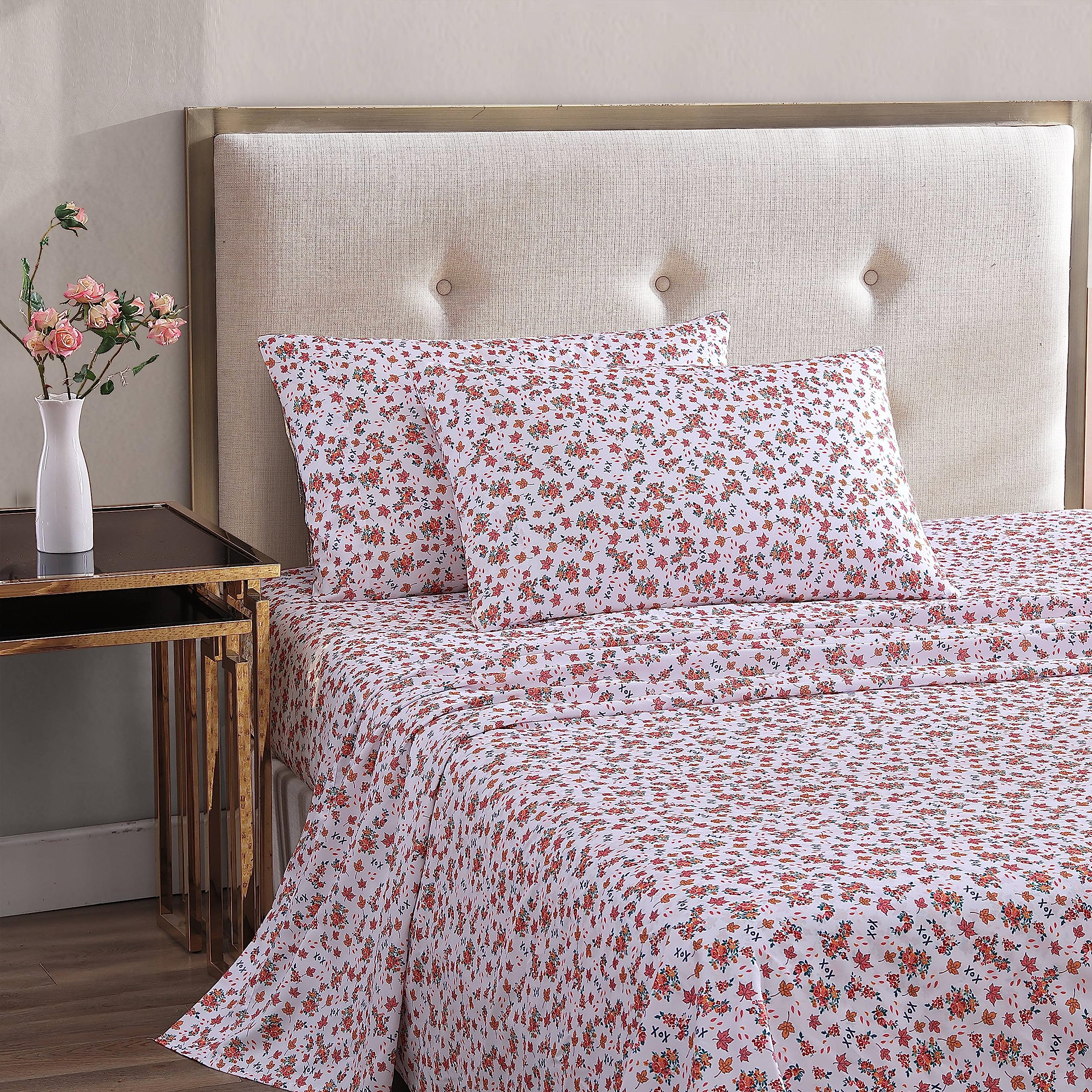 Betsey Johnson - Full Bed Sheets, Soft & Lightweight Bedding, Fade & Wrinkle Resistant (Fall Foliage Pink, Full)