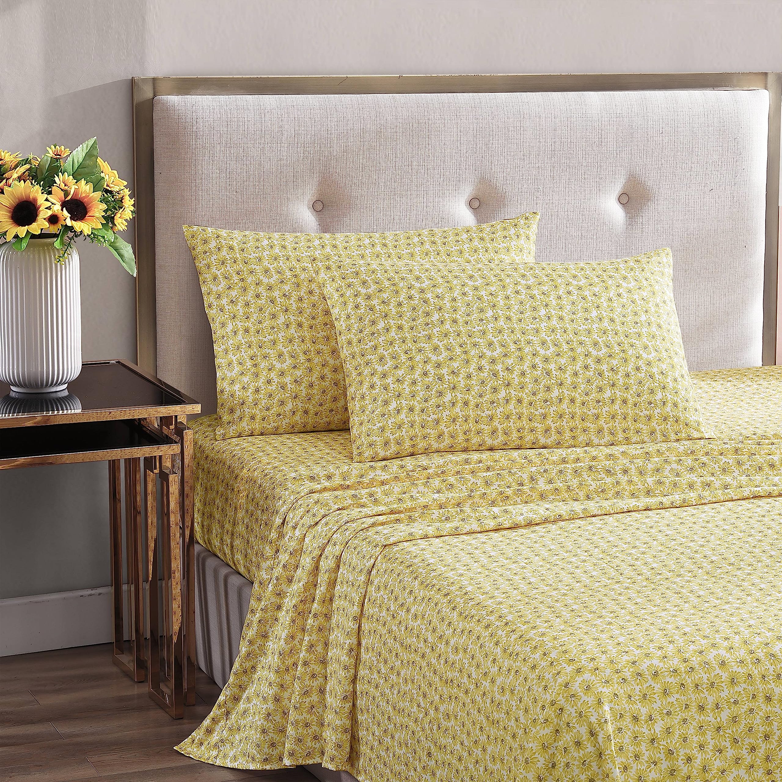 Betsey Johnson - Twin Bed Sheets, Soft & Lightweight Bedding, Fade & Wrinkle Resistant (Sunflower Field Yellow, Twin)
